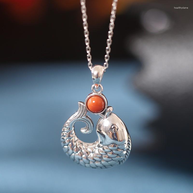 

Chains XL554 ZFSILVER 925 Sterling Thai Silver Fashion Trendy South Red Agate Lovely Lucky Carp Necklaces Pendant Women Wedding Jewelry