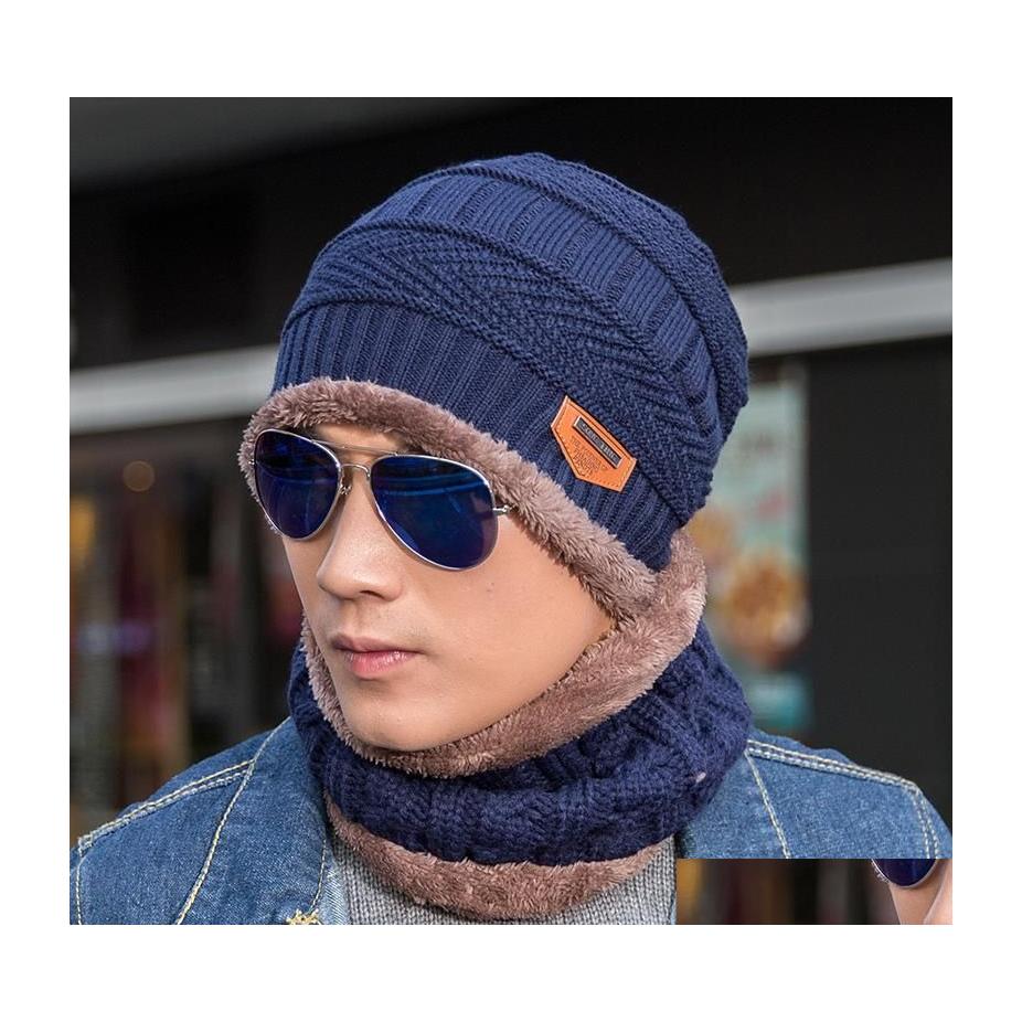 

Hats Scarves Sets Autumn Winter Mens Knitted Caps Wool Thick Plovers Neck Warmer With Hat 2Pcs/Set Drop Delivery Fashion Accessori Dhwnz