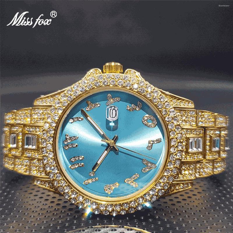 

Wristwatches Couple Luxury Diamond Watches For Men MISSFOX Unique Ice Blue Styless Arabic Number Waterpoof Quartz Women Male, Black