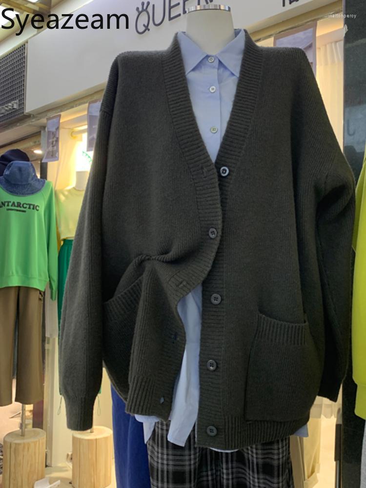 

Women's Knits Syeazeam Casual Lazy Wind Cardigan Women's Early Spring Korean Version Solid Color Literary Knitting Daily All-match, Green