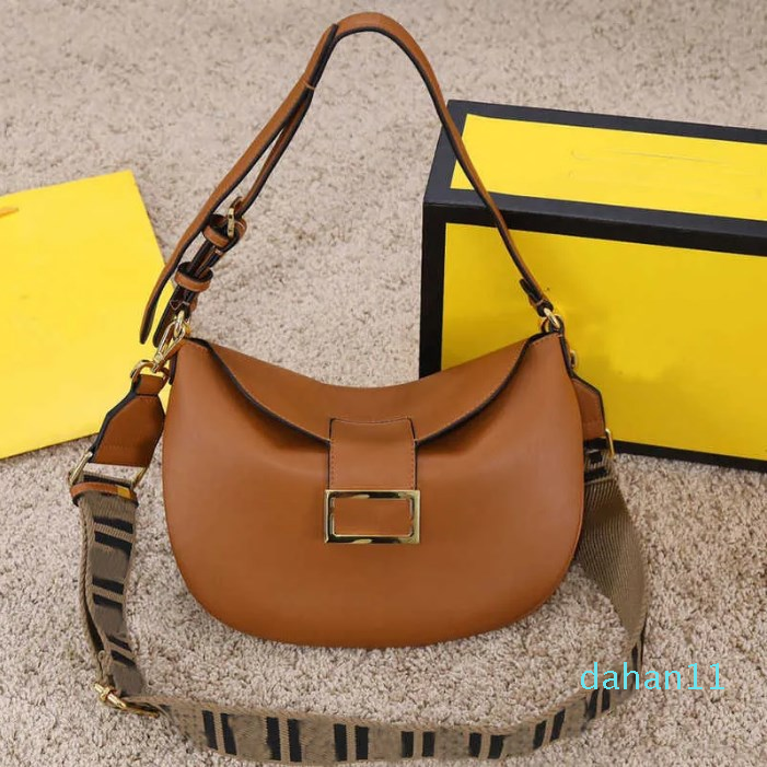 

Cow Horn Shaped Underarm Bag Women Genuine Leather Shoulder Bags Wide Knitting Strap Half Moon Arc Pouch Ladies Fashion Clutch Brown Black