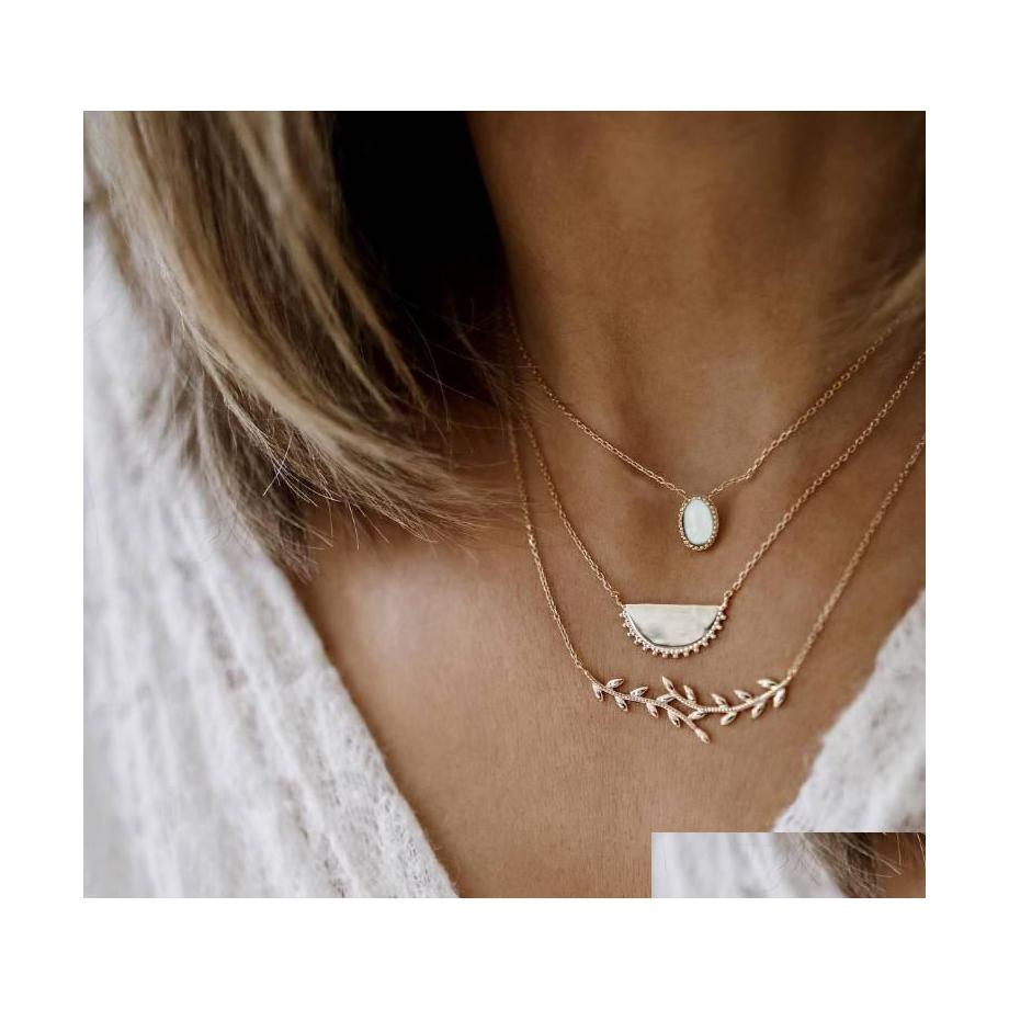 

Pendant Necklaces Bohemian Fashion Jewelry Womens Necklace Branches Leaves Layered Drop Delivery Pendants Dhcwh