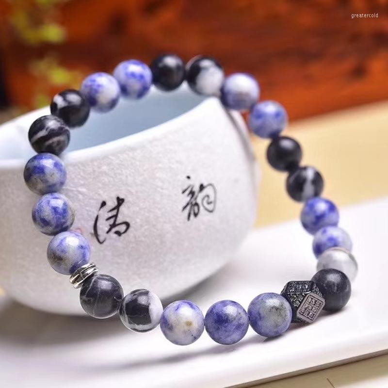

Strand White Dot Blue-vein Sodalite Zebra Stone Natural Beads Bracelet Women Men Jewelry Hand Made 8mm