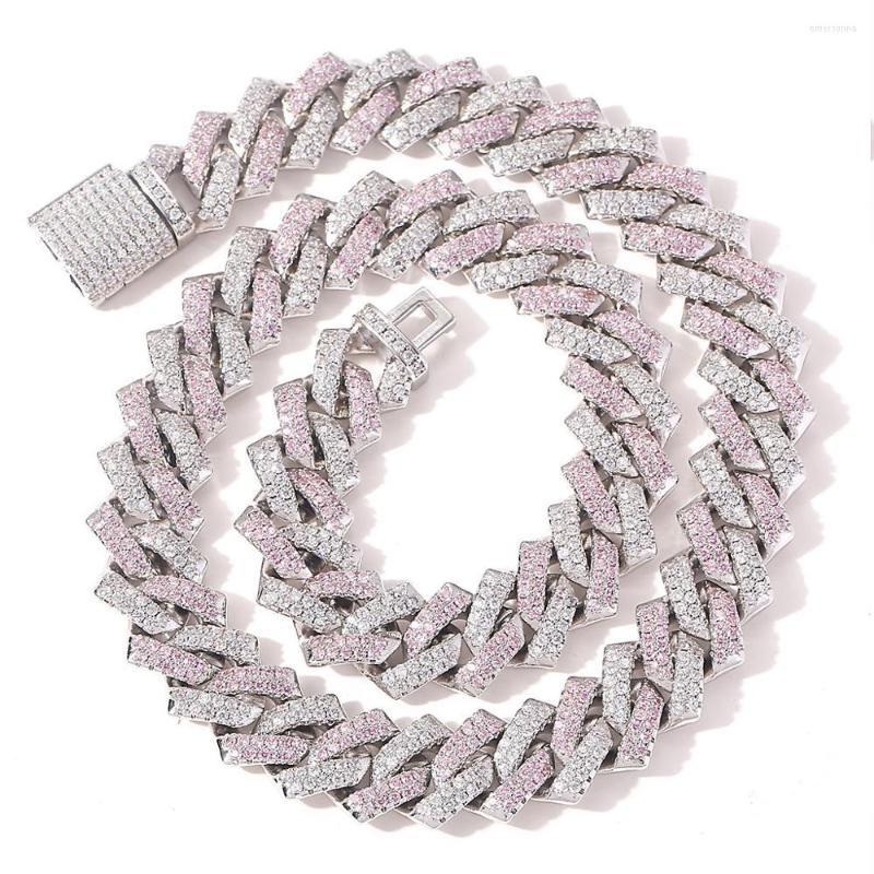 

Chains Iced Out For Men Women Pink Cuban Link Necklace Luxury Micro Paved CZ Chain Hip Hop Jewelry Gifts