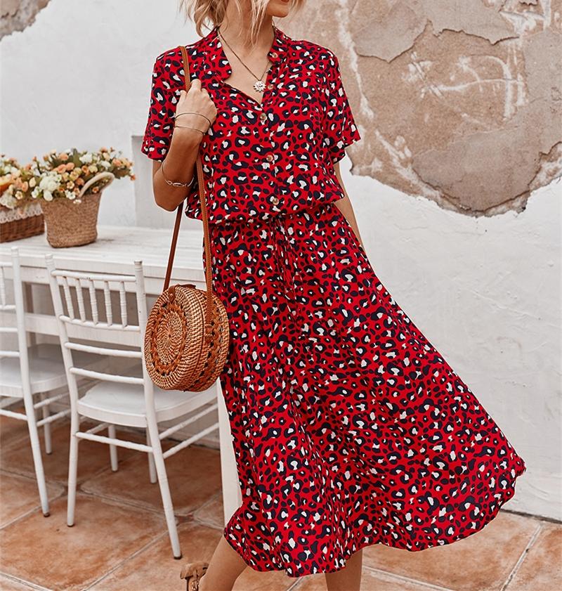 

Casual Dresses Ladies Bohemian Leopard Print Shirt Dress Women Midi Holiday Summer Female A-line Loose Beach Vestidos, White