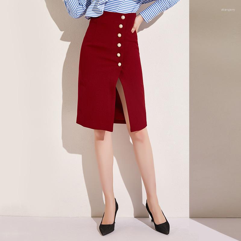 

Skirts 2023 Spring Autumn Women OL Slim Split Single Breasted Mid Skirt, Black