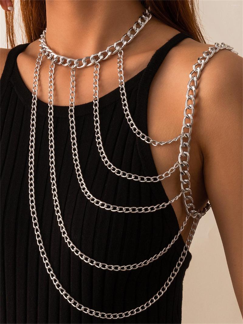 

Chains Punk Hiphop Necklace Grunge Style Fairy Trendy Street Multilayer Metal Chain Hollow Out One Shoulder Night Club Choker Jewelry