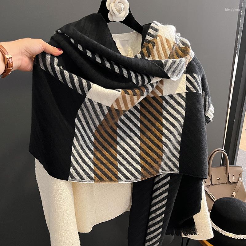 

Scarves Lattice Woman Thickened Double-sided Winter Scarf Fashion Female Shawls Cashmere Handfeeling Wraps Soft Hijab