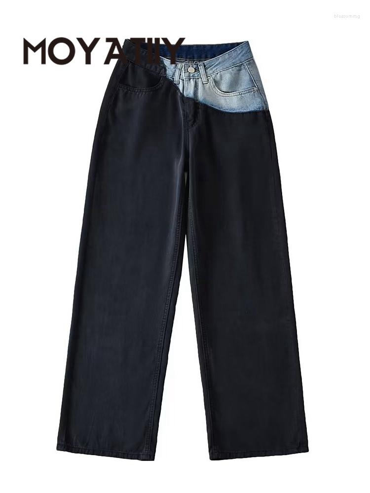 

Women' Jeans MOYATIIY 2023 Fashion Women Color Block Loose Pants Long Trousers Pockets Buttons Female Denim Bottoms, Blue