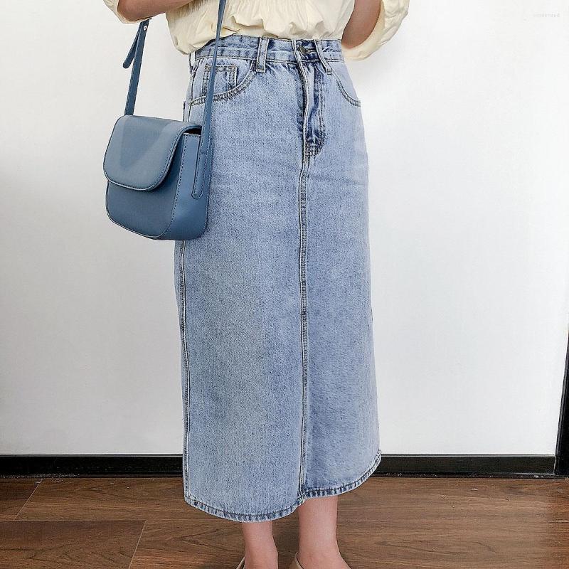 

Skirts 2023 Spring Listing Reteo High Waist Denim Women Summer Loose Side Slit A-Line Midiskirt Fashion Casual Cowboy Skirt, Black