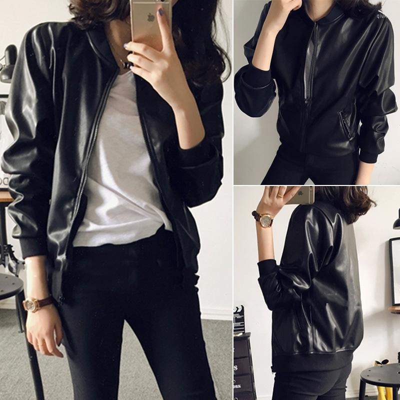 

Women' Jackets Women' Biker Jacket Cardigan Vintage Black Long Sleeves Loose Zipper Leather Top Wholesale Autumn 2023 Fashion Lady