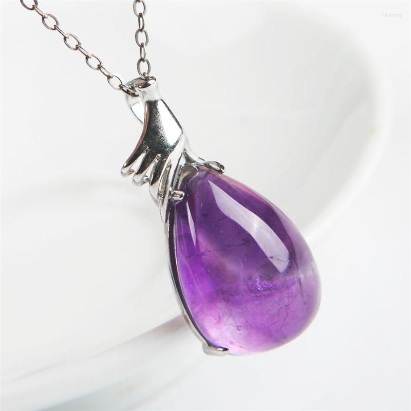 

Pendant Necklaces Genuine Natural Purple Crystal Quartz Water Drop Shape Woman 20 15 9mm Fashion