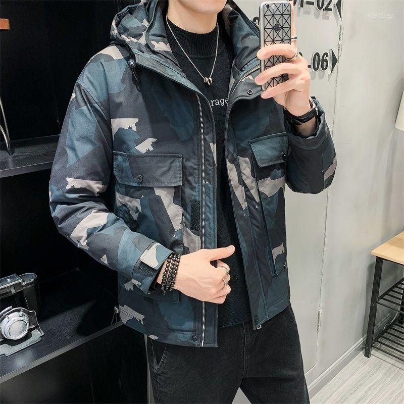 

Men's Down MrGB Man Camouflage Graphic Printed Jackets Korean Streetwear Jacket Male Thicken Warm Coat Clothing, Blue