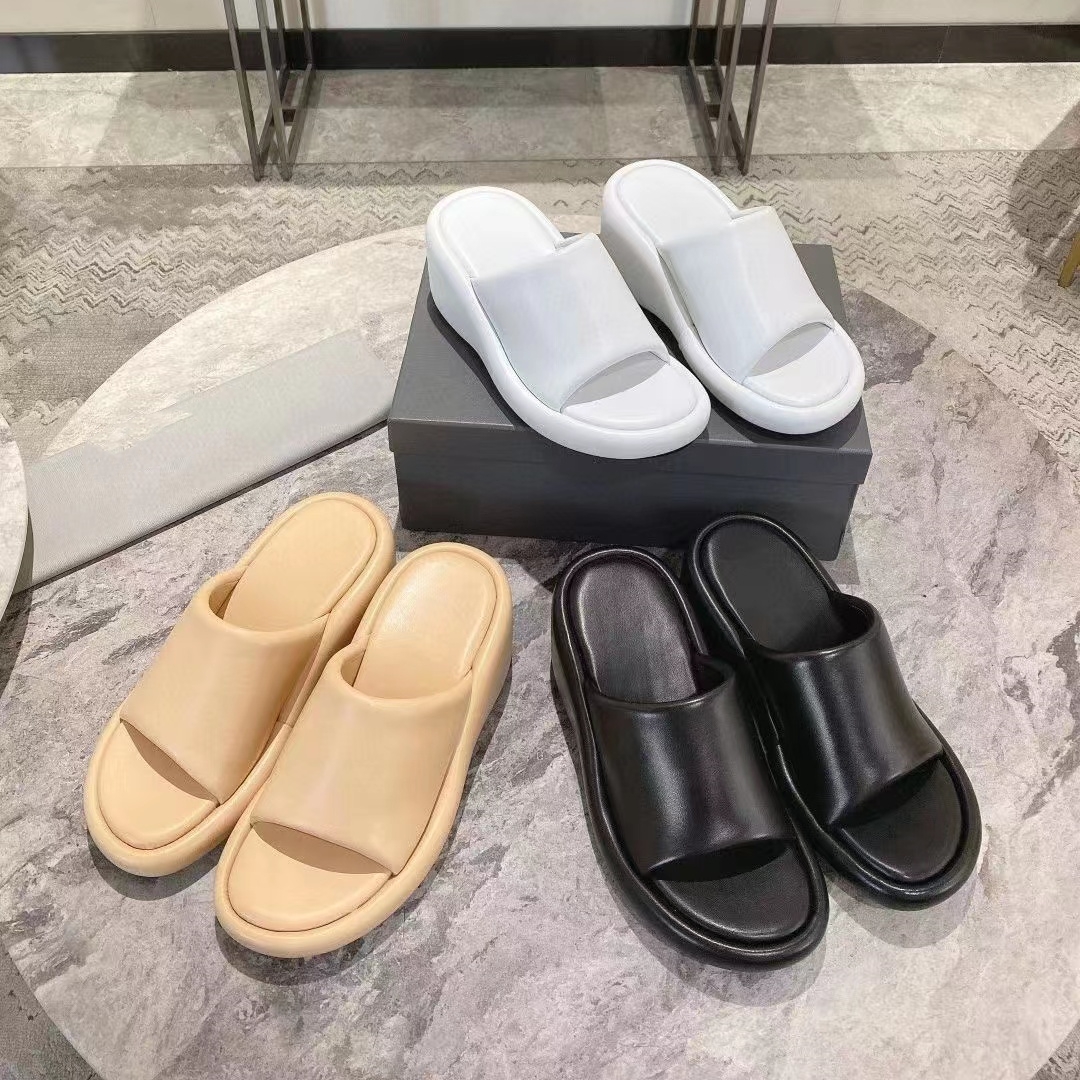 

Slippers real leather shoes designer factory high heeled sandals soft wedge heel womens slippers summer classic legendary sandal flats 35-39 with box, Black