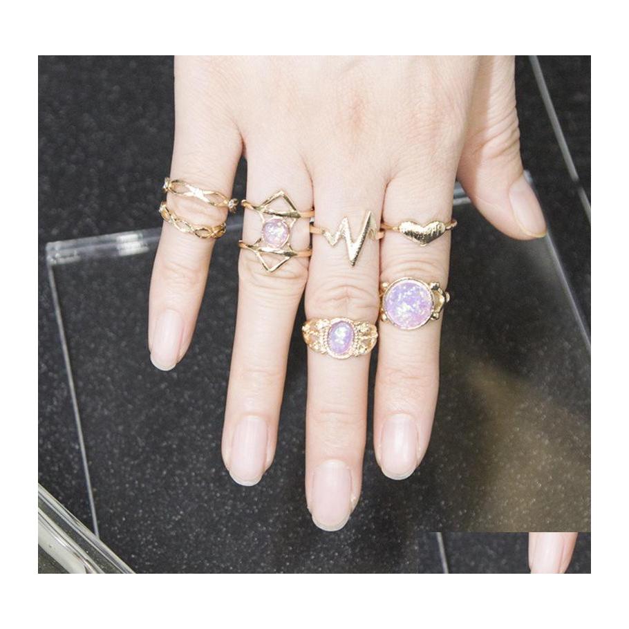 

Band Rings Fashion Jewelry Retro Hollow Out Ring Diamond Heart Combination Set 7Pcs/Set Drop Delivery Dhbgt