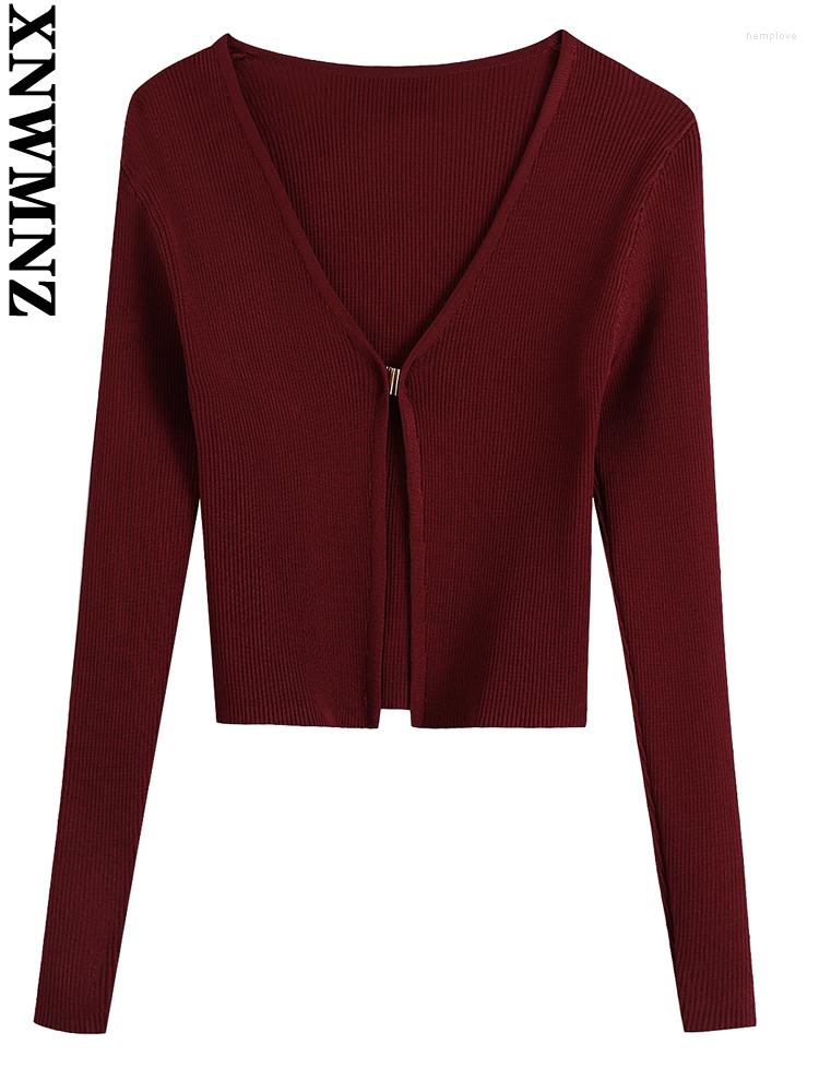

Women' Knits XNWMNZ Women 2023 Fashion Front Golden Hook Open Knit Cardigan Sweater Vintage V Neck Long Sleeve Female Outerwear Chic Tops, Picture color