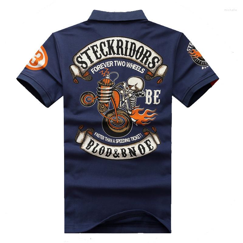 

Men's Polos Motorcycle High Quality Biker Japanese Polo Shirt Mens Casual Skull Rider Print Cotton Short Sleeve Man Tops Tee S -6XL, Black