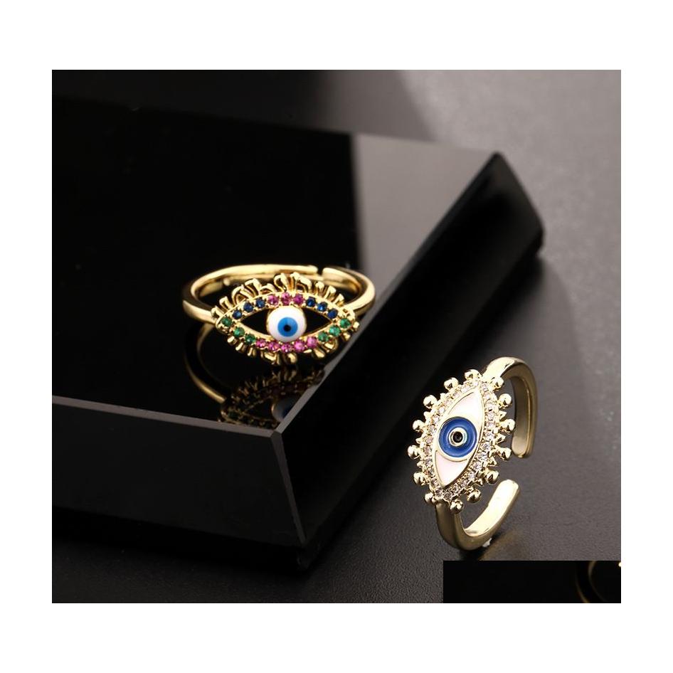 

Band Rings Fashion Jewelry Enamel Evil Eye Ring Colorf Zircon Blue Eyes Adjustable Drop Delivery Dhuo5