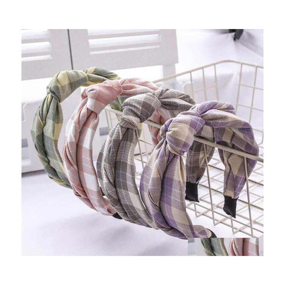 

Headbands Fashion Women Hair Accessories Classic Fresh Plaid Headband Wide Side Casual Hairband For Adt Turban Wholesale Drop Delive Dhtwr