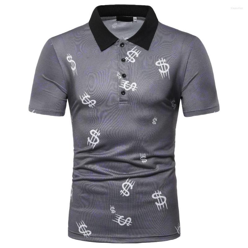 

Men' Polos SWAGWHAT Printed Polo Shirt Men Fashion Breathable Solid Color Short Sleeve Shirts Casual Slim Turn Down Collar, Gray
