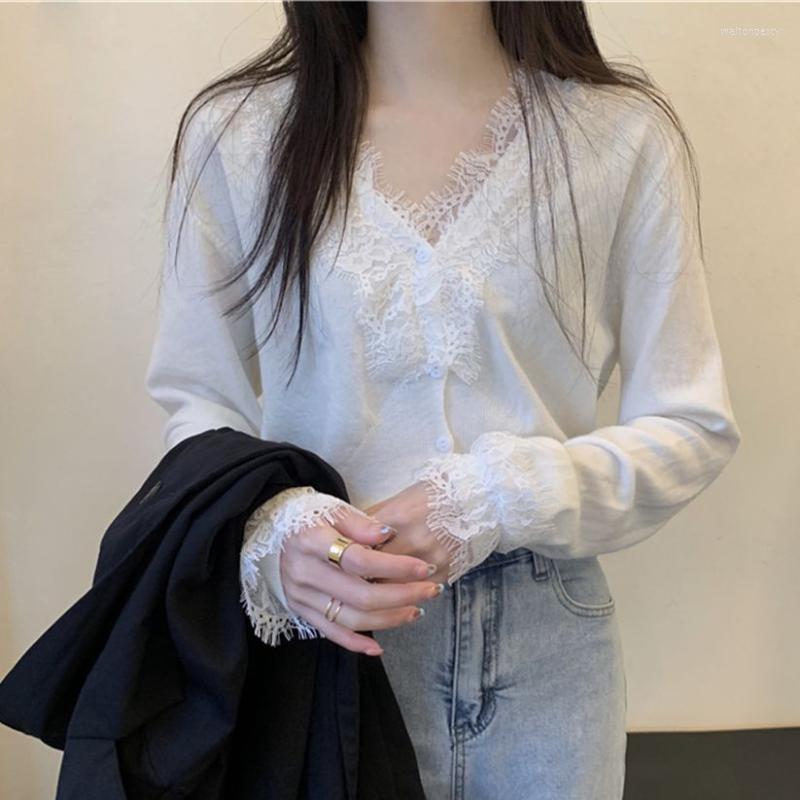 

Women's Knits & Tees HziriP 2023 Sweet Outerwear V-Neck Girls Sweaters Coats Chic Spring Office Wear Streetwear Slim-Fit Casual Cardigans To, White