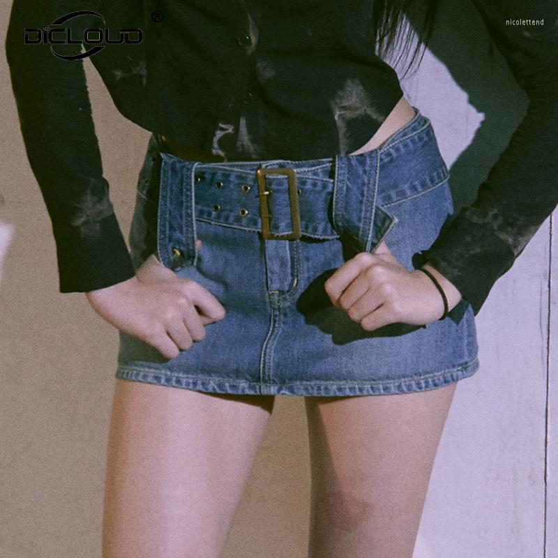 

Skirts Y2k Girls 90s Vintage Belted Skirt Women Streetwear Low Waist Mini Denim Retro Brand Fashion Harajuku Shorts Femme, Denim skirt short