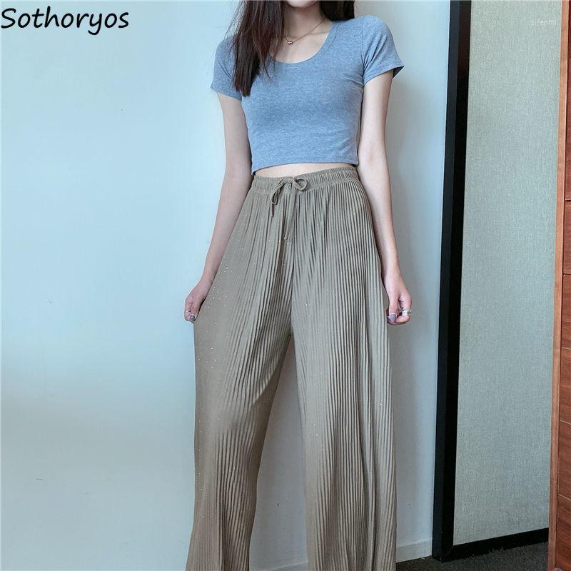 

Women' Sleepwear Women Sleep Bottoms Wide-leg Summer Ice-silk Pants Lace-up Comfortable Loose High Waist Casual Straight Trousers Chic, Black