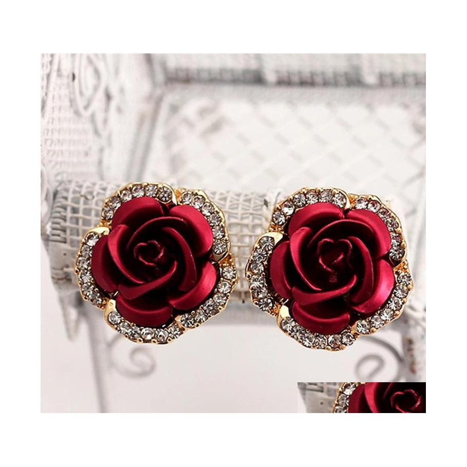 

Stud Luxury Rose Flower Earrings For Women Crystal Clip On Fashion Girls Jewelry Gift In Bk Drop Delivery Oteau