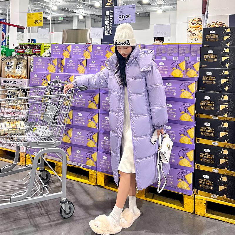 

Women's Trench Coats Winter Jacket Women Cotton Thickened Bread Cotton-padded Coat Warm Hooded Korean Loose Style, Blue