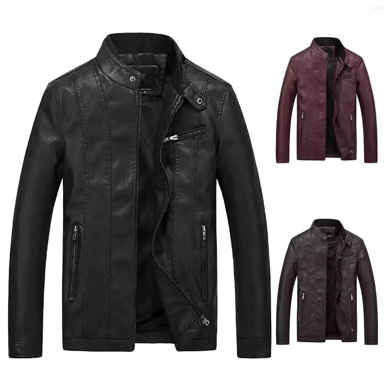 

Men's Jackets Men Leather Coat Mens Autumn And Winter Fashion Casual Solid Color Zipper Pocket Jacket Messenger Bags Adults, Black