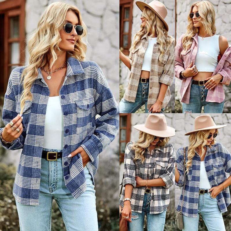 

Women' Jackets Lapel Collar Long Sleeve Single Breasted Cardigan Tops 2023 Women' Autumn Winter Retro Plaid Shirt Jacket For Women, Blue