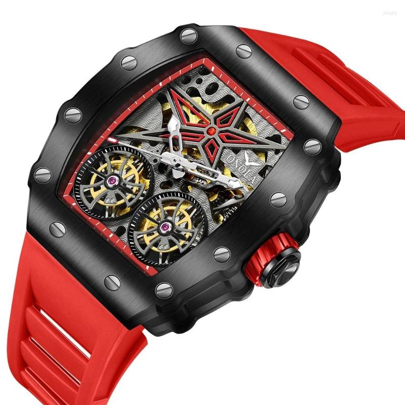

Wristwatches ONOLA Men Hollow Full Automatic Mechanical Luxury Watches Waterproof Luminous Tourbilion Chronograph Watch Male, 6829 black red red
