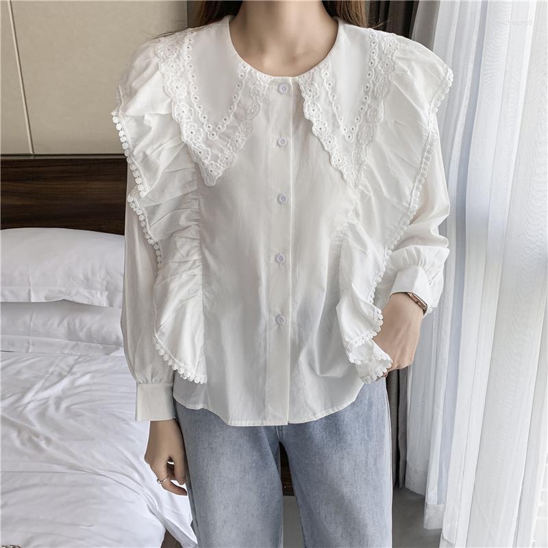 

Women' Blouses Spring Autumn White Embroidery Flowers Women Clothing Shirts Vintage Lady Streetwear OL Office Casual Tops 912J