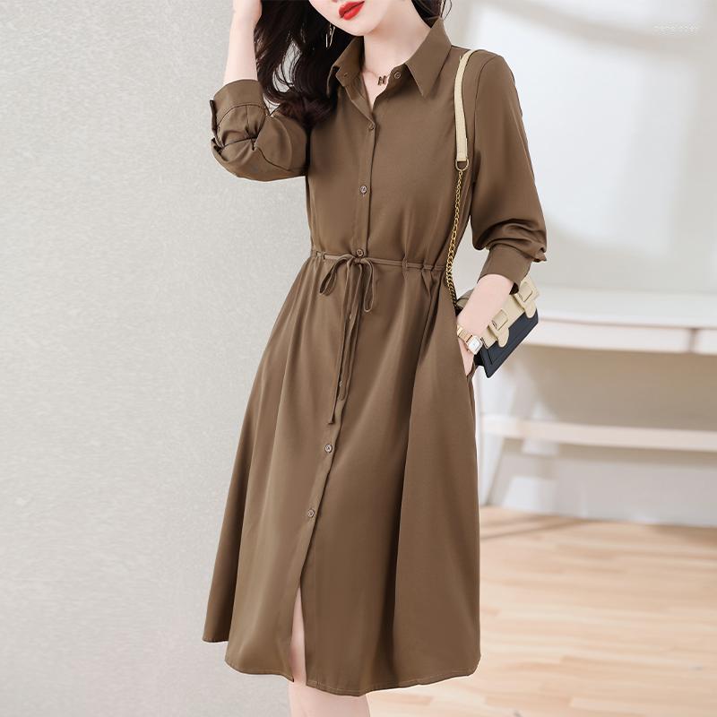 

Casual Dresses Shirt For Women 2023 Elegant Spring Autumn Long Sleeve Ladies Dress Korean Fashion Bandage Midi Female Office, Picture color