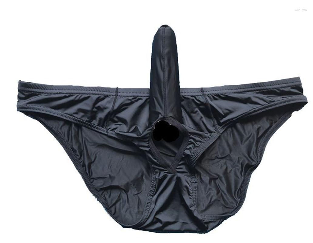 

Underpants Mens Ice Silk Briefs Elephant Nose Sexy Funny Hollow Out Egg Men Underwear Gay Comfortable Shorts, Black