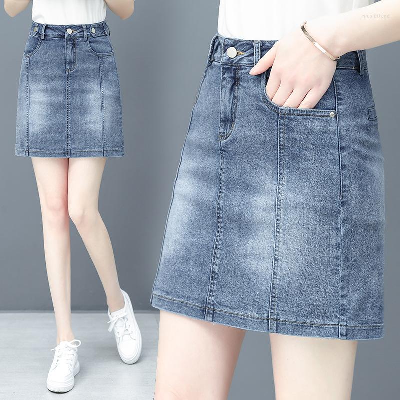 

Skirts 2023 Women' Spring And Autumn Denim Skirt High-Waisted Slim A-Line Fashion, Blue-1