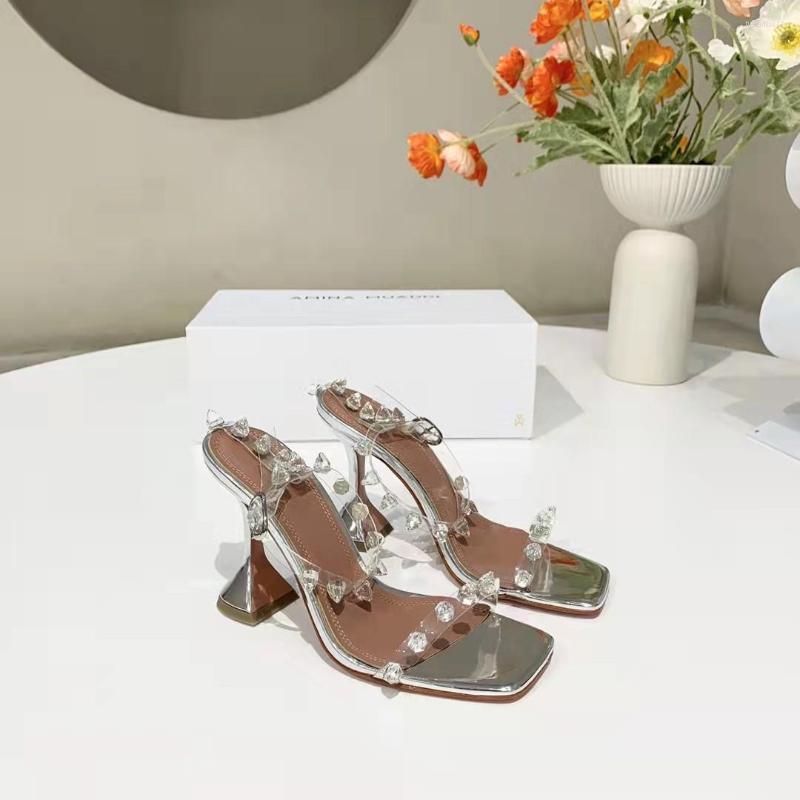 

Dress Shoes Season Italy Julia Crystal-embellished Pvc Metallic Leather Sandals High Flared Heels Crystal Spikes, Picture shown