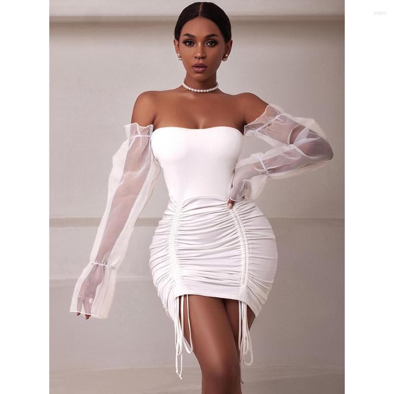 

Casual Dresses Sexy Sheer Sleeve Evening Party Dress Summer Holiday Birthday Club Partywear White Off Shoulder Mini Short Women, 1537-black