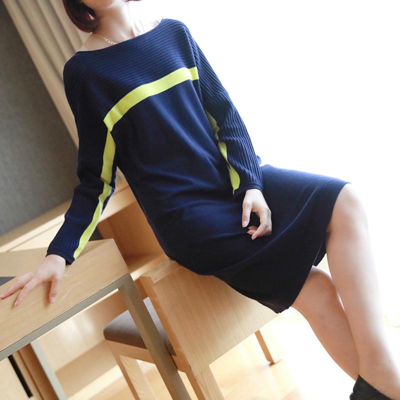 

Casual Dresses -XXL Plus Size Contrast Autumn Dress Women Long Sleeve Midi Knitted Sweater Oversized Red Christmas, Black