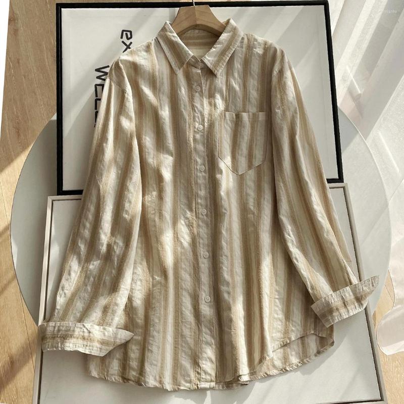 

Women's Blouses 80600 Spring Fall Women's Long Sleeve Striped Shirt Office Lady Korean Style Jacquard Casual Elegant Blouse Female Slim, 80600 khaki