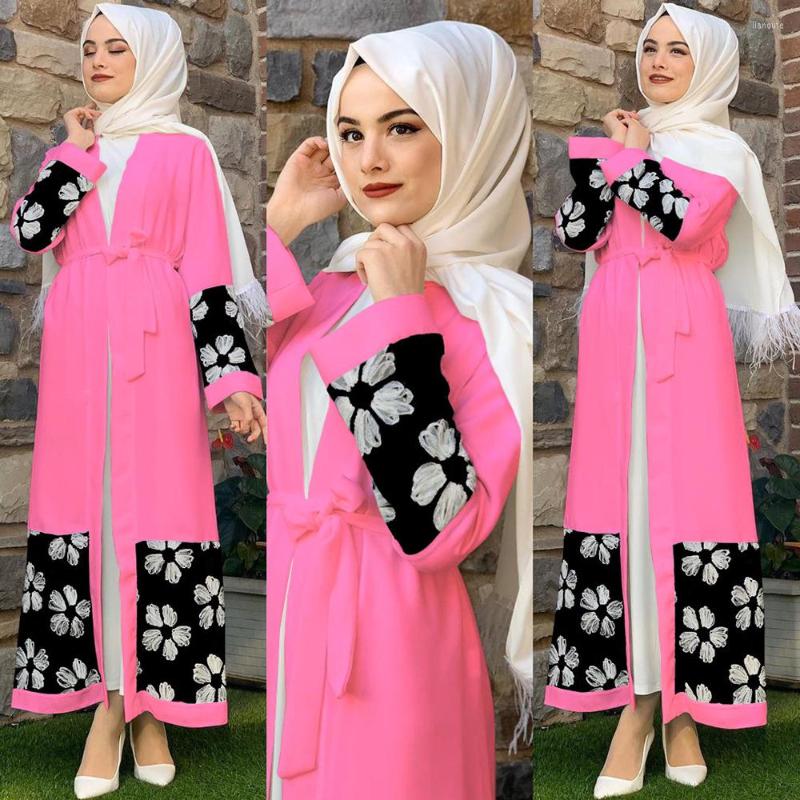 

Ethnic Clothing Muslim Women Printed Open Abaya Kimono Patchwork Long Dress Ramadan Eid Islam Maxi Robe Sleeve Kaftan Dubai Arab Thobe Gown