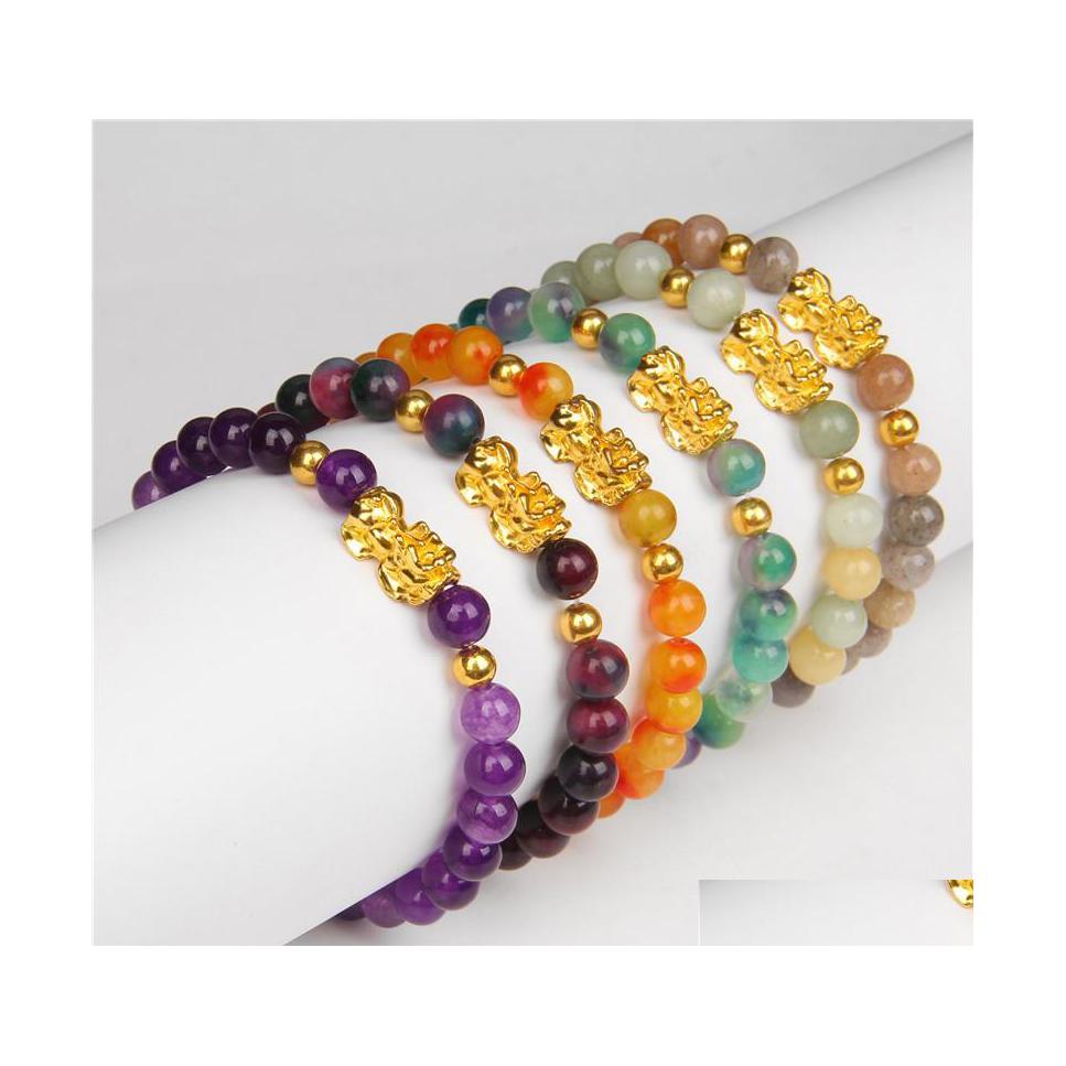 

Charm Bracelets Healing Stone Beads Bracelet Men Women Unisex Wristband Gold Pixiu Wealth Good Luck Jewelry Friend Gift Drop Delivery Dhsrz