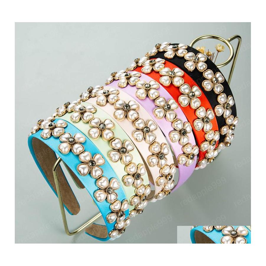 

Headbands Vintage Heart Shape Pearl Headband Elegant Sparkly Rhinestone Solid Color Fabric Hairband Girl Party Headwear Drop Deliver Dhbr7