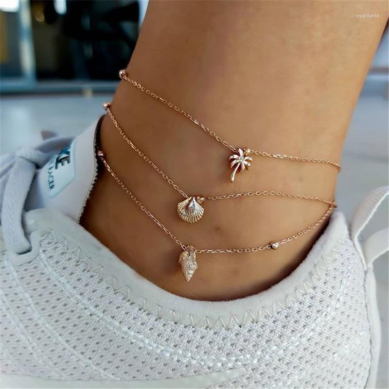 

Anklets Bohemian Beach Shell Conch Tree Pendant Ankle Bracelets For Women Fashion Gold Color Multilayer Foot Chain Jewelry
