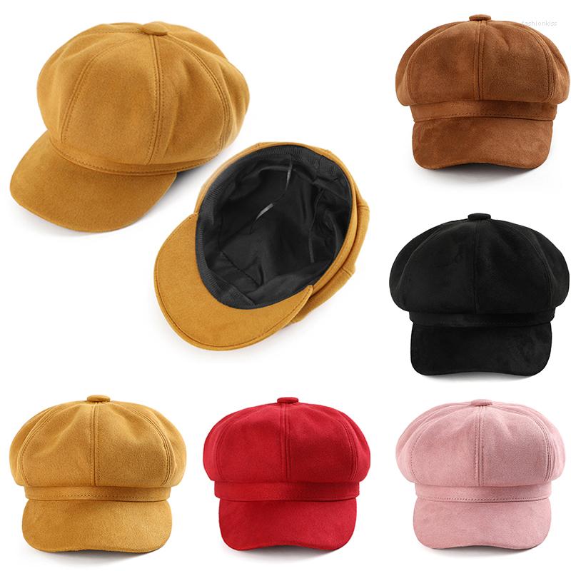 

Berets Women Hat Retro Octagonal Sboy Cap Ladies Solid Plain Suede Beret Female Vintage Artist Painter, Black