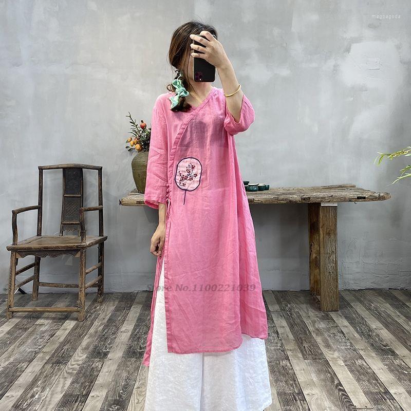 

Ethnic Clothing 2023 Chinese Traditional Blouse Cotton Linen Oriental Hanfu Top Embroidery Women Tops Elegant Tang Suit