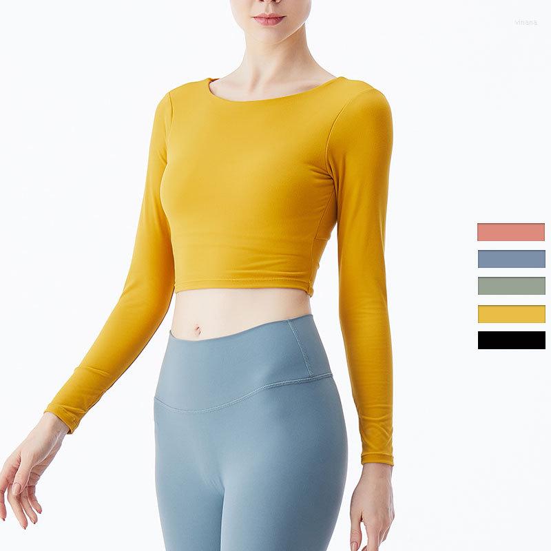 

Active Shirts Solid Women Sport Gym Wear Long Sleeve Yoga Crop Top Cross Back Female Fitness T-shirts Padded Workout Sportswear, Blue
