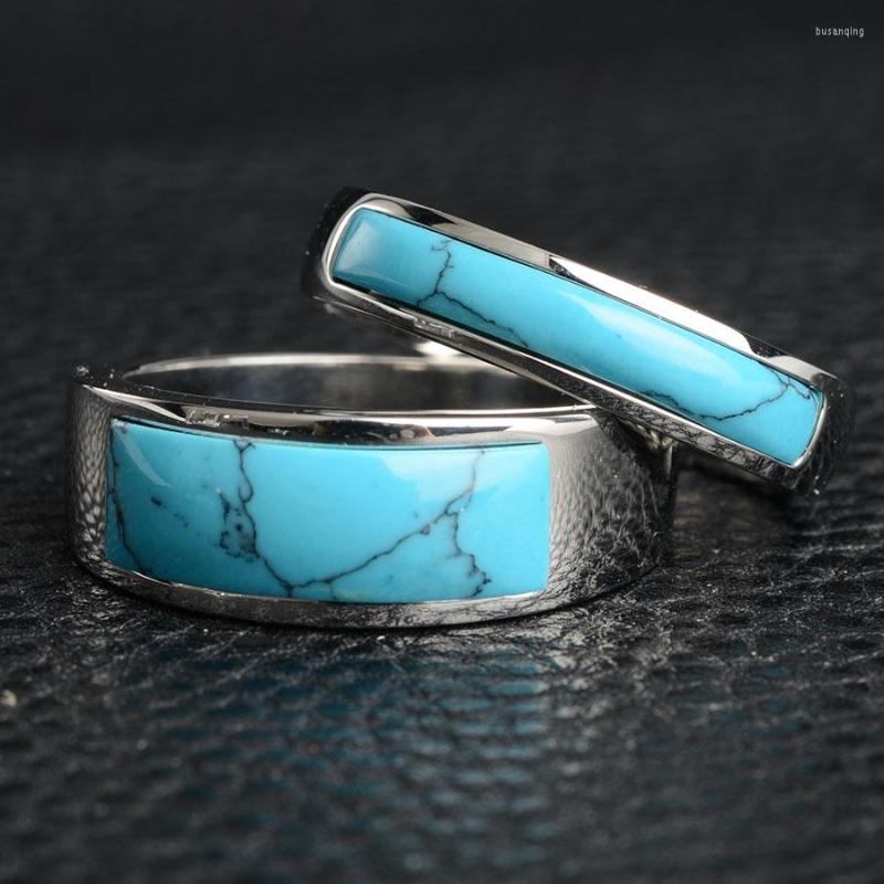 

Wedding Rings Wholesale Stainless Steel Ring Stone Women Turquoise Bands Engagement Promise Couple Lovers Titanium For Men