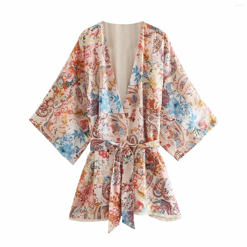 

Women's Blouses Women Retro Floral Print Simple Style Loose Three Quarter Sleeve Kimono Long Shirt Casual Chic Tops, As pciture