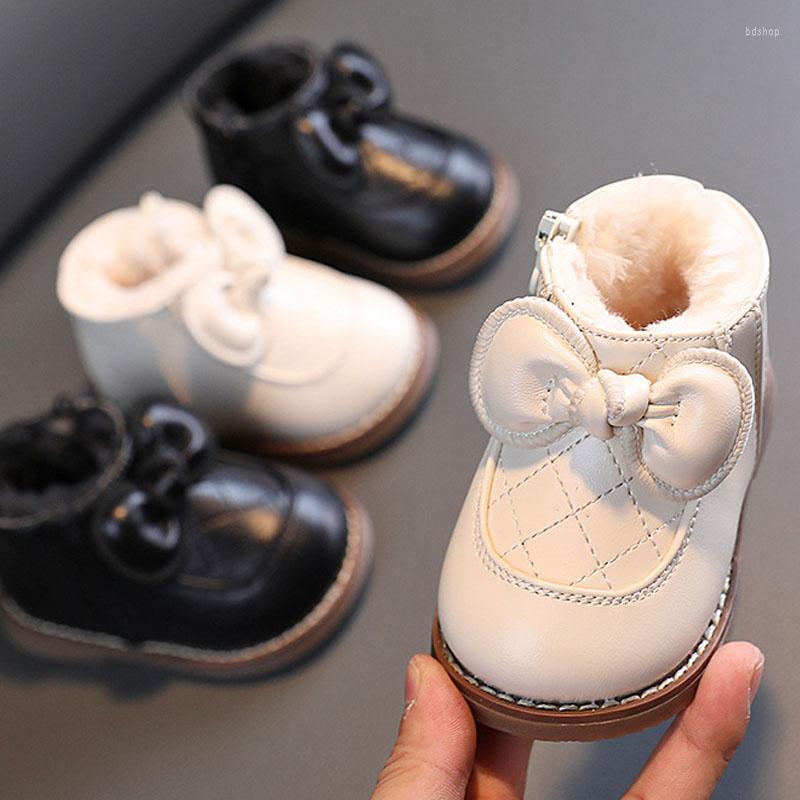 

First Walkers Infant Toddler Boots Winter Baby Girls Snow Warm Plush Soft Bottom Leather Outdoor Kids Children Shoes, White